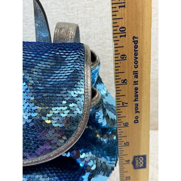 Coach Women’s Blue Poppy Sequin Backpack Signature Glitter Travel Bag Designer - Picture 4 of 13